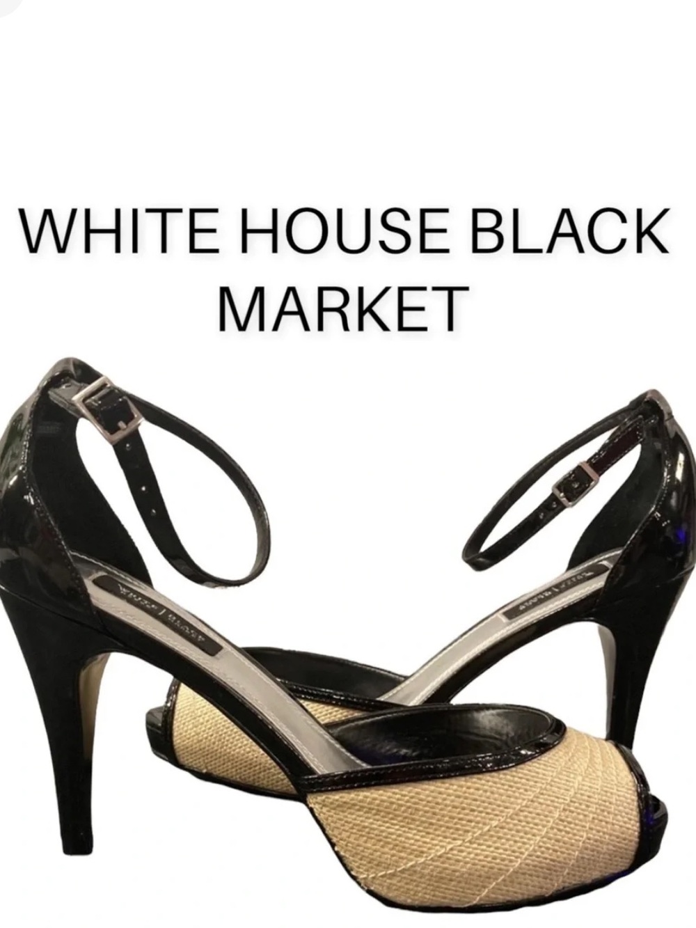 White House Black Market Black Light Tan Giorgio Platform Ankle Strap Heels